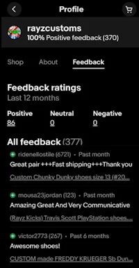 a screenshot of the raycustoms app on a phone
