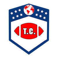 the t c logo on a red, white and blue background