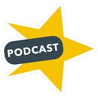 a yellow star with the word podcast on it
