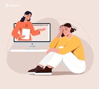 an illustration of a woman sitting in front of a computer