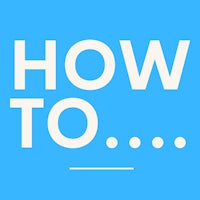 a white logo with the words how to on a blue background