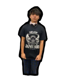 a young man wearing a t - shirt that says never born in january