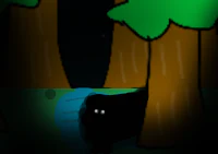 a black bear in a dark forest