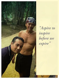two men posing for a photo with the quote aspire to inspire before we exp