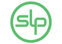 the slp logo on a black background