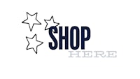 shop here logo with stars on a white background