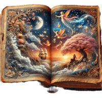an open book with a fairy in it