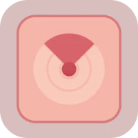 a pink square icon with a red circle in the middle