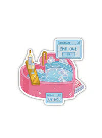 a sticker with an image of a hot tub and a computer