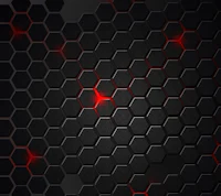 a black and red hexagonal background with red lights