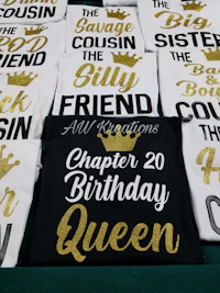 a group of t - shirts that say chapter 20 birthday queen