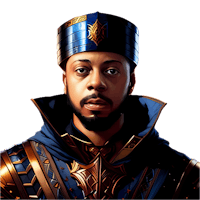 a portrait of a man in a blue and gold costume