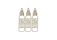 three bottles of ink on a black background