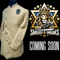 a tuxedo with the words sheek & sneaks coming soon