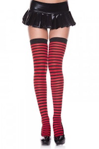 red and black striped thigh high stockings