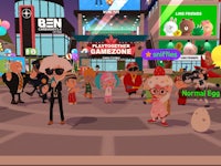 a group of cartoon characters in a city