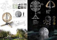 a collage of drawings and pictures of a moon in a park