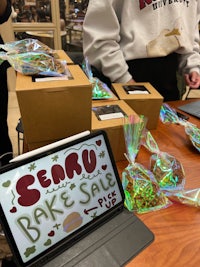 a table with a laptop on it