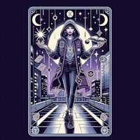 a tarot card with an image of a woman holding a tarot card