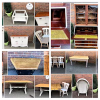 a collage of pictures showing various furniture