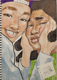 a drawing of two people hugging each other