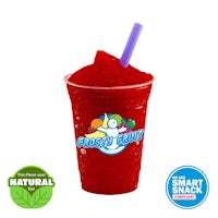 a red drink with a straw next to it