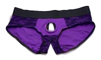 a purple and black underwear with a hole in the middle