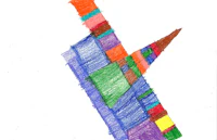 a child's drawing of a colorful building