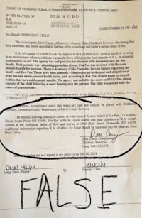 a document with the word false written on it
