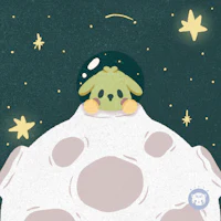 a green owl sitting on top of a moon