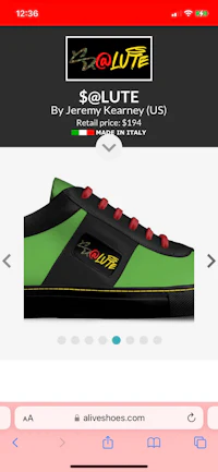 a screen shot of a green and black shoe