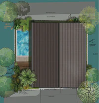 a drawing of a house with a swimming pool