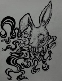 a drawing of a rabbit with smoke coming out of his mouth