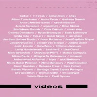 a poster with a list of names on a pink background