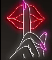 a neon sign with a hand holding a pink lipstick