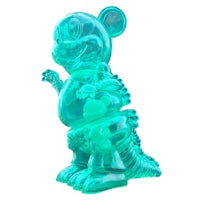 a green plastic toy with a teddy bear on it
