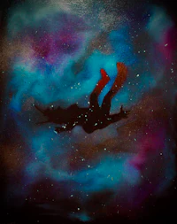 a painting of a scuba diver in space