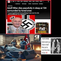 a picture of a man in bed with a nazi flag