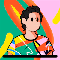 a cartoon of a man in a colorful shirt
