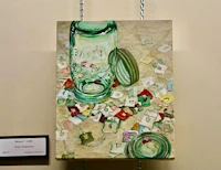 a painting of a mason jar on display