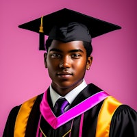 a portrait of a black man in a graduation gown