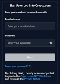 sign up log in to crypt
