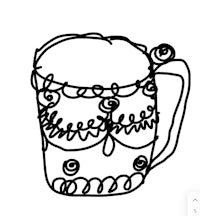 a black and white drawing of a mug
