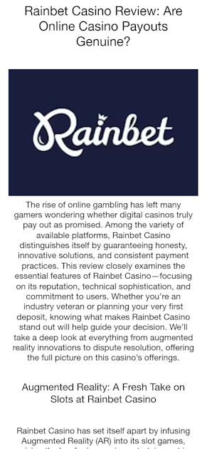 Skärmdump av Rainbet Casinos gränssnitt visande spelkategorier och kampanjer