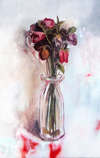 a painting of a vase of flowers