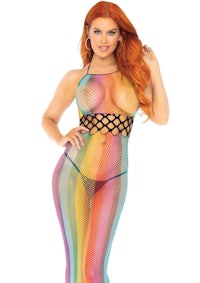rainbow fishnet bodystocking