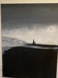 a painting of a black and white painting on a wall