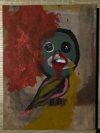 a painting of a bird with a red face