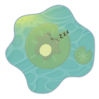 a sticker of a frog sleeping on a water lily
