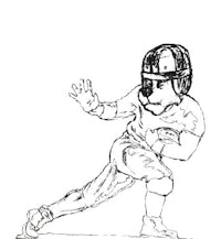 a black and white drawing of a football player